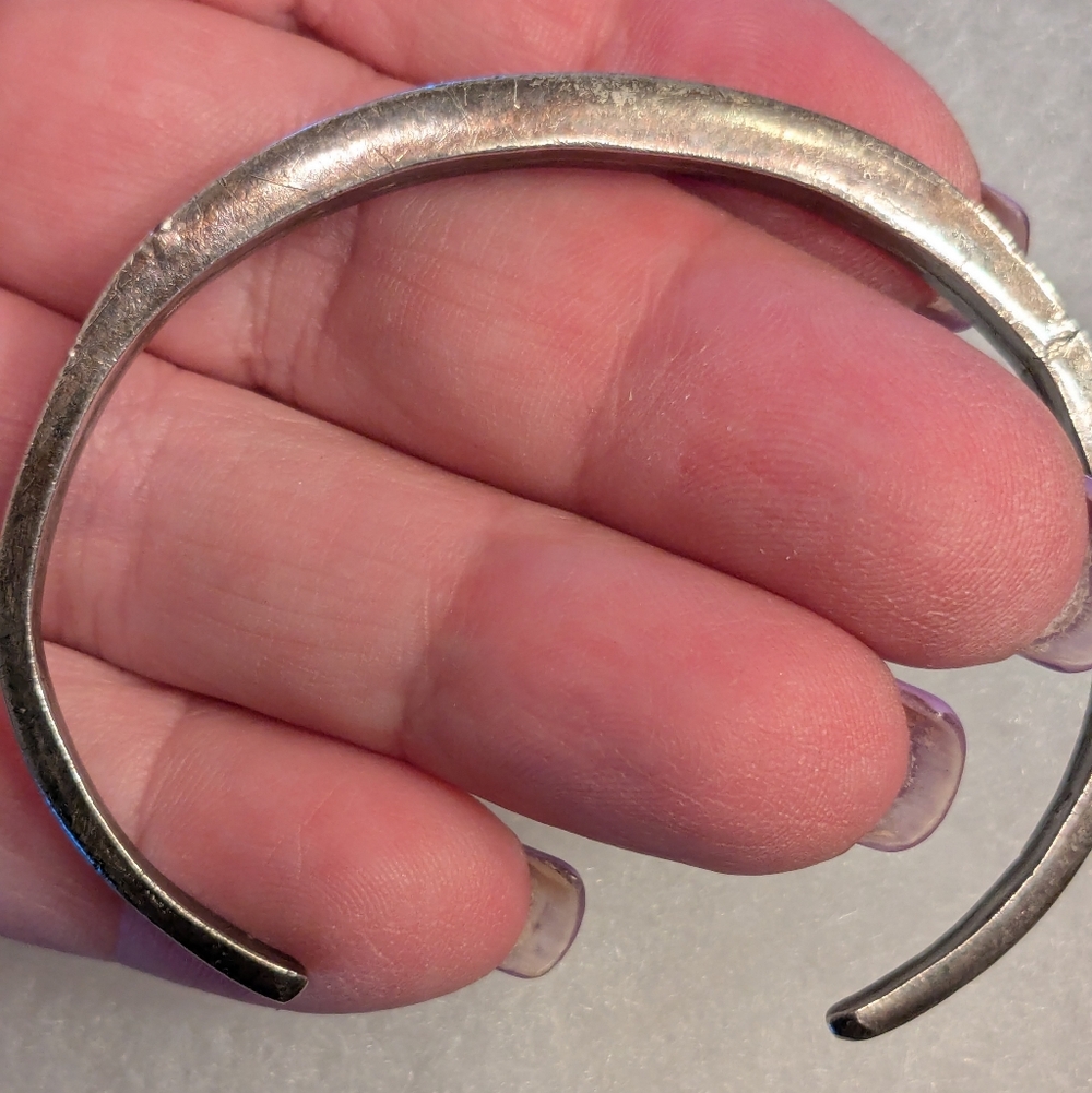 Navajo Vintage Sterling Silver Turquoise Inlay Cuff Bracelet - Picture 14 of 14